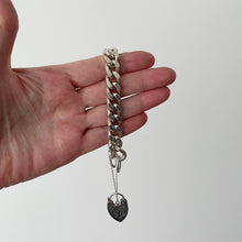 Cargar imagen en el visor de la galería, Vintage Heavy Sterling Curb Chain Bracelet, Heart Padlock Clasp. Chunky 1970s English Silver Diamond Cut Love Bracelet, London Hallmarks