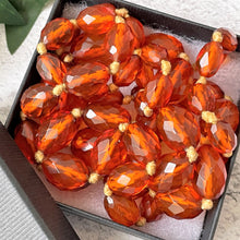 Cargar imagen en el visor de la galería, Antique Art Deco Baltic Amber Long Necklace. Large Faceted Olive Bead Genuine Amber Necklace. 1930s Vintage Cognac Amber 40" Rope Necklace