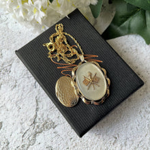 Load image into Gallery viewer, Vintage 12 Carat Rolled Gold &amp; Pearl Locket Necklace. 1940s US Signal Corps Sweetheart Locket With Photo. American WW2 Patriotic Jewelry
