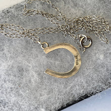Carica l'immagine nel visualizzatore di Gallery, Antique Victorian Silver Horseshoe Pendant Necklace. Minimalist Lucky Charm Pendant & Chain. Sterling Good Luck Token, Equestrian Jewelry