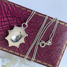 Cargar imagen en el visor de la galería, Antique Victorian Silver Aesthetic Engraved Pansy Flower Necklace. Small Oval Sterling Silver Antique Pendant & Chain. Victorian Jewelry