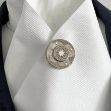 Charger l'image dans la galerie, Antique Victorian Silver Celestial Brooch. Engraved Moon & Star Round Disc Brooch. Antique Sterling Silver Lapel/Collar/Cravat/Stock Pin