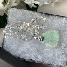 Cargar imagen en el visor de la galería, Vintage Silver Buddha Pendant Necklace. Carved Apple Green Jade Sterling Silver Pendant & Chain. Chinese Good Luck Pendant Charm Necklace