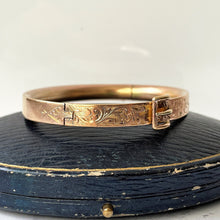 Charger l'image dans la galerie, Antique Victorian Rolled Gold Bangle Bracelet. Rose Gold Filled Belt Buckle Narrow Bangle. Victorian Aesthetic Engraved Bracelet.