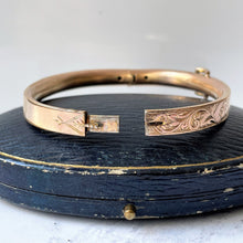 Charger l'image dans la galerie, Antique Victorian Rolled Gold Bangle Bracelet. Rose Gold Filled Belt Buckle Narrow Bangle. Victorian Aesthetic Engraved Bracelet.