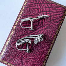 Cargar imagen en el visor de la galería, Antique Sterling Silver Art Nouveau Earrings. Edwardian/Art Deco Floral Ear Climber Earrings. Antique Screw Back Silver Poppy Earrings
