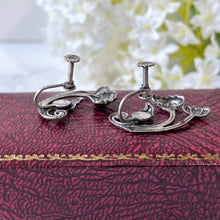 Cargar imagen en el visor de la galería, Antique Sterling Silver Art Nouveau Earrings. Edwardian/Art Deco Floral Ear Climber Earrings. Antique Screw Back Silver Poppy Earrings