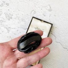Cargar imagen en el visor de la galería, Antique Victorian Whitby Jet Stylised Snake Brooch. Deep Carved English Jet Infinity Love Knot Brooch. Victorian Mourning Jewelry