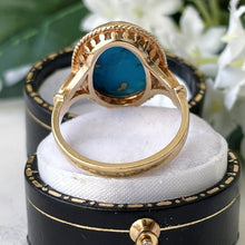 Charger l'image dans la galerie, Vintage 9ct Gold Turquoise Ring. Neoclassical Yellow Gold Ring. Large Turquoise Cabochon Statement Ring. Vintage 1970s Cocktail Ring