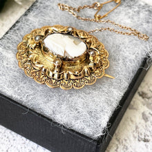 Cargar imagen en el visor de la galería, Antique Victorian Art Nouveau Cameo Brooch. 9ct Gold Carved Coral & Pearl Brooch. Oval Engraved Gold Lapel Pin, Alternative Sock/Cravat Pin