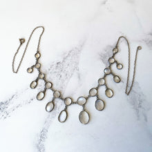 Cargar imagen en el visor de la galería, Antique Silver Moonstone Necklace. Edwardian Open Back Moonstone Fringe Necklace. Sterling Silver Lavalier Drop Festoon Necklace
