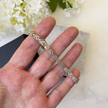 Cargar imagen en el visor de la galería, Antique Art Deco Silver Paste & Diamond Bracelet. 1920s Diamante Tulip Bracelet. Sterling Silver Flower Bracelet. Articulated Line Bracelet