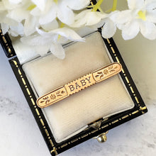 Cargar imagen en el visor de la galería, Antique Victorian 9ct Gold Baby Brooch. Antique Engraved Daisy Bib Pin. Antique Jewelry Gift, Baptismal, Birth, Christening, Baby Shower