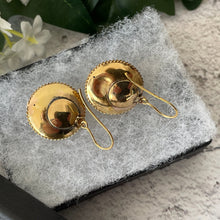 Cargar imagen en el visor de la galería, Antique Victorian 9ct Gold Garnet & Pearl Earrings. Etruscan Revival Rose Pink Rhodolite Garnet Gold Earrings. Victorian Target Earrings