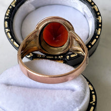 Cargar imagen en el visor de la galería, Antique Victorian 9ct Gold Garnet Ring. English Neoclassical Red Garnet Signet Ring. Engraved 9ct Rose Gold Bishop Style Ring Size Q UK/8 US