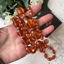 Cargar imagen en el visor de la galería, Antique Art Deco Baltic Amber Long Necklace. Large Faceted Olive Bead Genuine Amber Necklace. 1930s Vintage Cognac Amber 40" Rope Necklace