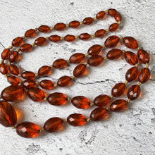 Cargar imagen en el visor de la galería, Antique Art Deco Baltic Amber Long Necklace. Large Faceted Olive Bead Genuine Amber Necklace. 1930s Vintage Cognac Amber 40" Rope Necklace