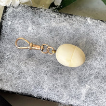 Cargar imagen en el visor de la galería, Antique Victorian Egg Pendant Charm. White Carved Bone Opening Egg & Dog-Clip Minimalist Pendant. Rebirth Amulet, Antique Jewellery Gift