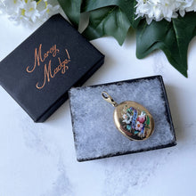Cargar imagen en el visor de la galería, Antique Victorian 9ct Gold Enamel Mizpah Locket, Dog-Clip Bale. 2 Sided Engraved Gold Flower Locket. Gold Love Token Sweetheart Locket.