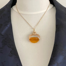 Cargar imagen en el visor de la galería, Antique Victorian 9ct Gold Citrine Pendant Fob, Hallmarked 1864. Daisy & Tulip Spinner Fob. English Paste Watch Fob, Necklace Pendant.
