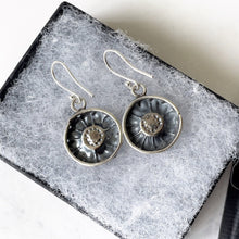 Carica l'immagine nel visualizzatore di Gallery, Arts & Crafts Sterling Silver Flower Earrings. Antique Art Nouveau Pendant Drop Earrings. Hammered Shadow Box Poppy Motif Earrings.