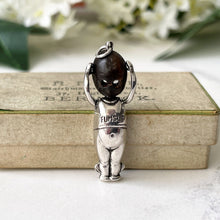 Carica l'immagine nel visualizzatore di Gallery, Antique "Fumsup" Sterling Silver Charm & Antique Box.  British Registered 1914 Touch Wood Lucky Charm/Pendant. Edwardian Silver Kewpie Charm