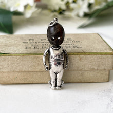 Carica l'immagine nel visualizzatore di Gallery, Antique "Fumsup" Sterling Silver Charm & Antique Box.  British Registered 1914 Touch Wood Lucky Charm/Pendant. Edwardian Silver Kewpie Charm