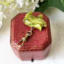 Cargar imagen en el visor de la galería, Victorian Carved Connemara Marble Pig Pendant Charm With Dog Clip. Antique Lucky Green Pig Necklace Pendant. Irish Green Good Luck Charm