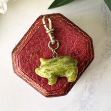 Cargar imagen en el visor de la galería, Victorian Carved Connemara Marble Pig Pendant Charm With Dog Clip. Antique Lucky Green Pig Necklace Pendant. Irish Green Good Luck Charm