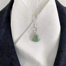 Cargar imagen en el visor de la galería, Vintage Silver Buddha Pendant Necklace. Carved Apple Green Jade Sterling Silver Pendant & Chain. Chinese Good Luck Pendant Charm Necklace