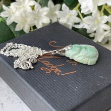 Cargar imagen en el visor de la galería, Vintage Silver Buddha Pendant Necklace. Carved Apple Green Jade Sterling Silver Pendant & Chain. Chinese Good Luck Pendant Charm Necklace