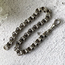 Charger l'image dans la galerie, Antique Victorian Silver Watch Chain Bracelet.  Sterling Silver Fancy Belcher Chain Bracelet With Dog Clip. Antique Victorian Jewelry
