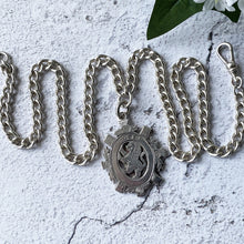 Charger l'image dans la galerie, Victorian Heavy Sterling Silver Pocket Watch Chain Necklace. Antique Scottish Crest Pendant Fob & Double Albert Curb Link Watch Chain.