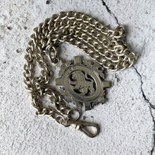 Load image into Gallery viewer, Victorian Heavy Sterling Silver Pocket Watch Chain Necklace. Antique Scottish Crest Pendant Fob &amp; Double Albert Curb Link Watch Chain.
