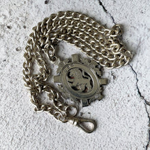 Charger l'image dans la galerie, Victorian Heavy Sterling Silver Pocket Watch Chain Necklace. Antique Scottish Crest Pendant Fob & Double Albert Curb Link Watch Chain.