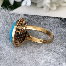 Charger l'image dans la galerie, Vintage 9ct Gold Turquoise Ring. Neoclassical Yellow Gold Ring. Large Turquoise Cabochon Statement Ring. Vintage 1970s Cocktail Ring