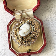 Cargar imagen en el visor de la galería, Antique Victorian Art Nouveau Cameo Brooch. 9ct Gold Carved Coral & Pearl Brooch. Oval Engraved Gold Lapel Pin, Alternative Sock/Cravat Pin