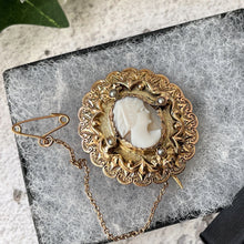 Cargar imagen en el visor de la galería, Antique Victorian Art Nouveau Cameo Brooch. 9ct Gold Carved Coral & Pearl Brooch. Oval Engraved Gold Lapel Pin, Alternative Sock/Cravat Pin