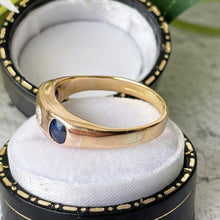 Carica l'immagine nel visualizzatore di Gallery, Antique 18ct Gold Mine Cut Diamond & Sapphire Gypsy Ring. Victorian 3 Stone Trilogy Band Ring. Antique Wedding, Anniversary, Stacking Ring