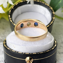 Carica l'immagine nel visualizzatore di Gallery, Antique 18ct Gold Mine Cut Diamond & Sapphire Gypsy Ring. Victorian 3 Stone Trilogy Band Ring. Antique Wedding, Anniversary, Stacking Ring