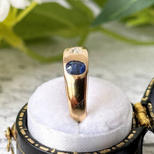 Carica l'immagine nel visualizzatore di Gallery, Antique 18ct Gold Mine Cut Diamond & Sapphire Gypsy Ring. Victorian 3 Stone Trilogy Band Ring. Antique Wedding, Anniversary, Stacking Ring