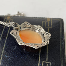 Lade das Bild in den Galerie-Viewer, Antique Sterling Silver Carved Shell Cameo Necklace. Edwardian Art Nouveau Cameo Pendant & Chain Necklace. Antique Edwardian Jewellery