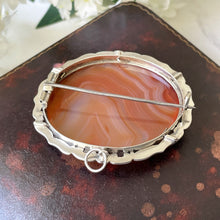 Carica l'immagine nel visualizzatore di Gallery, Antique Victorian Scottish Banded Agate Pendant Brooch. Orange Banded Carnelian Sterling Silver Scottish Brooch. Scottish Pebble Jewellery