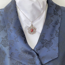 Carica l'immagine nel visualizzatore di Gallery, Antique Edwardian Silver Filigree & Coral Pendant Necklace. Victorian Arts and Crafts Sterling Silver Filigree Pendant On Original Chain