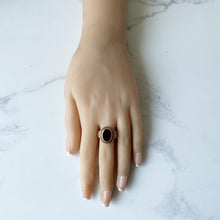Cargar imagen en el visor de la galería, Antique Victorian 9ct Gold Garnet Ring. English Neoclassical Red Garnet Signet Ring. Engraved 9ct Rose Gold Bishop Style Ring Size Q UK/8 US