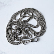 Cargar imagen en el visor de la galería, Antique Victorian Sterling Silver Guard Chain With Dog-Clip. Long 58"/146cm Sautoir Chaine Necklace. Victorian Muff/Pocket Watch Chain