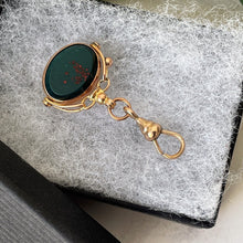 Charger l'image dans la galerie, Antique 9ct Gold Spinner Fob Pendant With Dog Clip Bale. Scottish Carnelian & Bloodstone Necklace Pendant Charm, Hallmarked Chester 1925