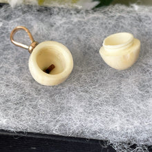 Cargar imagen en el visor de la galería, Antique Victorian Egg Pendant Charm. White Carved Bone Opening Egg & Dog-Clip Minimalist Pendant. Rebirth Amulet, Antique Jewellery Gift