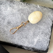 Cargar imagen en el visor de la galería, Antique Victorian Egg Pendant Charm. White Carved Bone Opening Egg & Dog-Clip Minimalist Pendant. Rebirth Amulet, Antique Jewellery Gift
