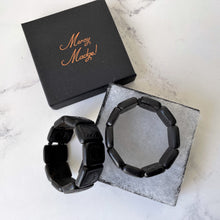 Cargar imagen en el visor de la galería, Antique Victorian Black Horn Mourning Bracelets. Pair Of Pressed Horn Floral Panel Stretch Bracelets. Original Victorian Mourning Jewellery